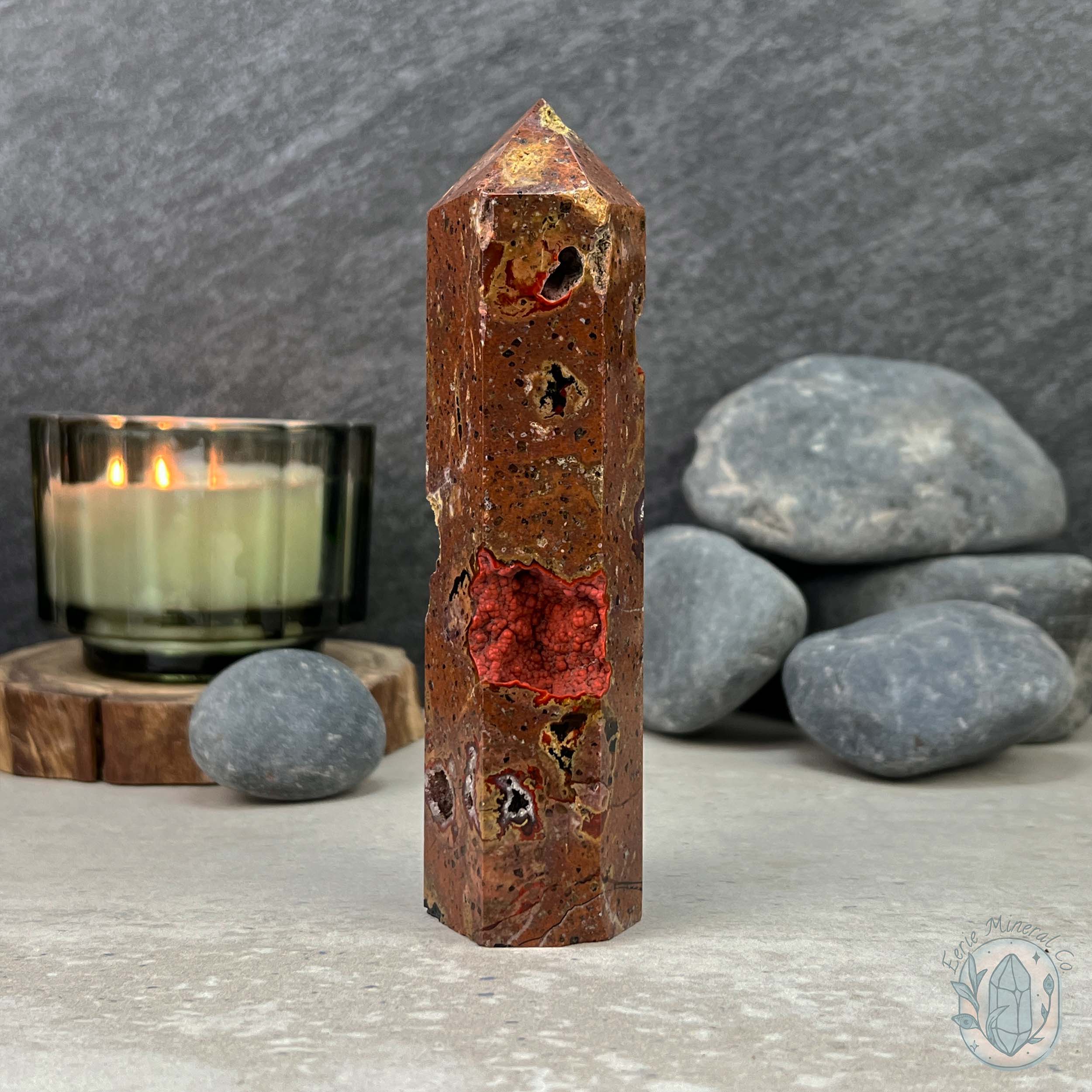 Polished Volcanic Red Fox Botryoidal Agate Tower | Eerie Mineral Co.