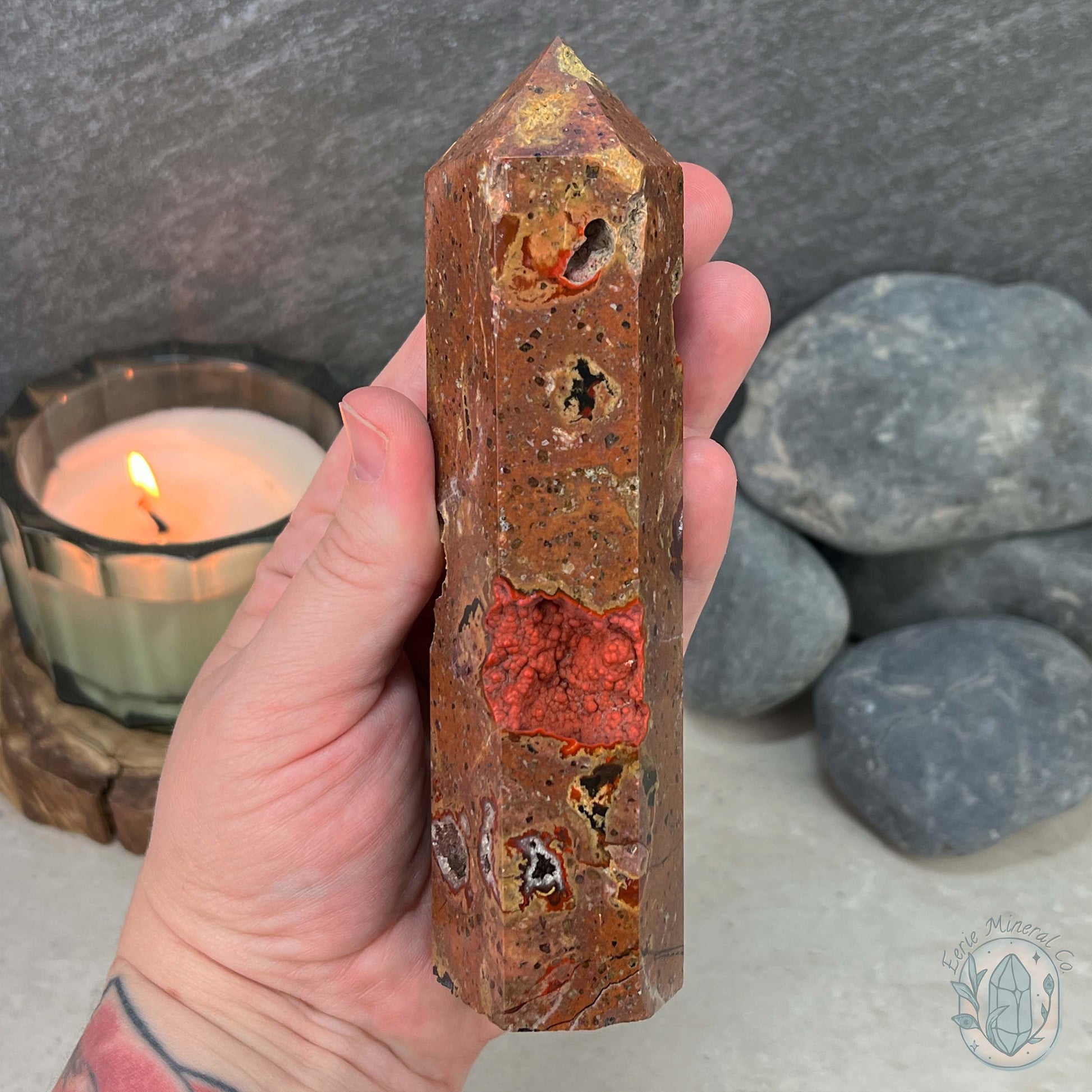 Polished Volcanic Red Fox Botryoidal Agate Tower
