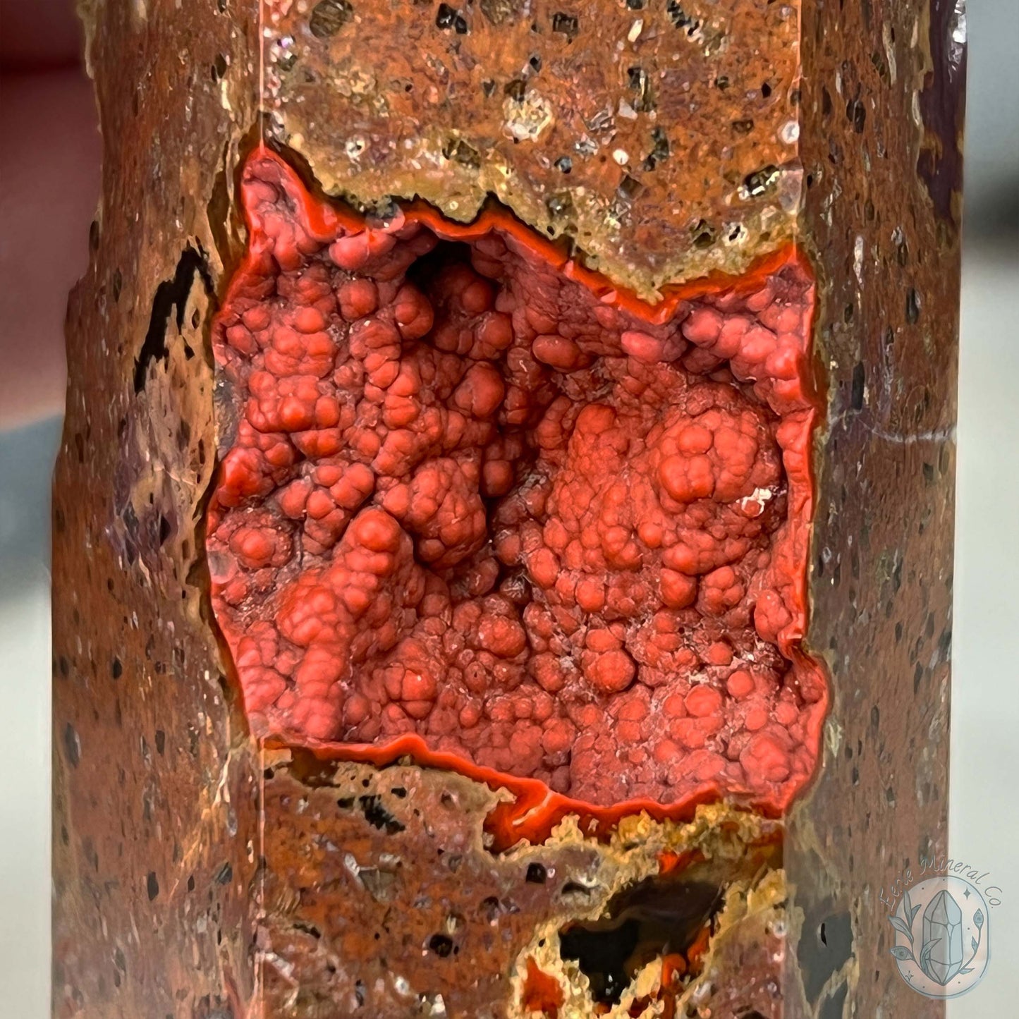 Polished Volcanic Red Fox Botryoidal Agate Tower