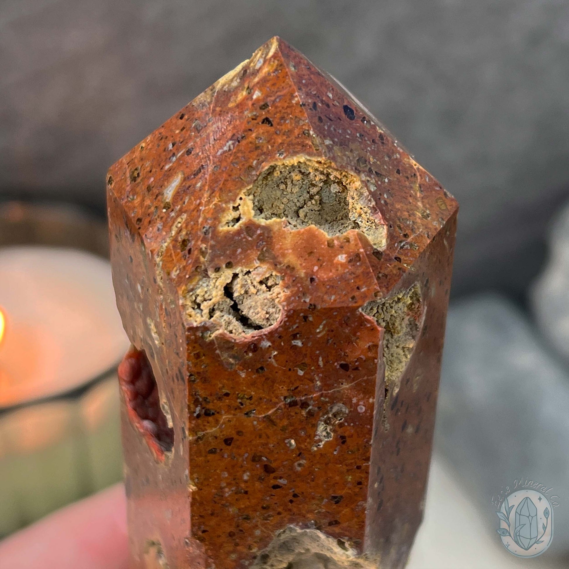 Polished Volcanic Red Fox Botryoidal Agate Tower
