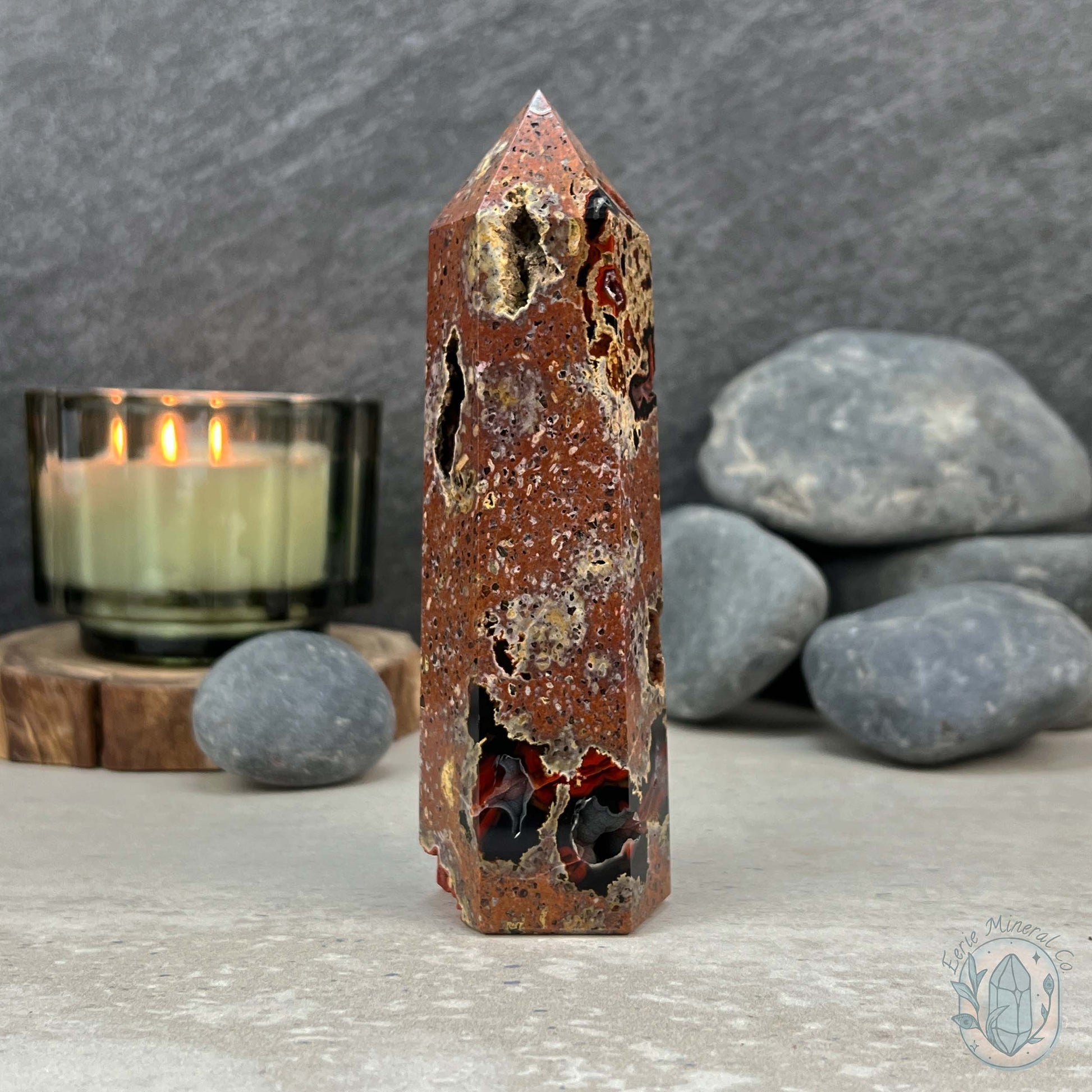 Polished Volcanic Red Fox Botryoidal Agate Tower
