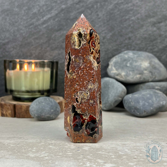 Polished Volcanic Red Fox Botryoidal Agate Tower