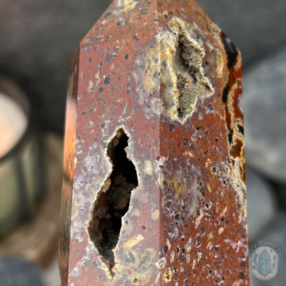 Polished Volcanic Red Fox Botryoidal Agate Tower