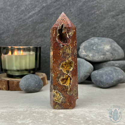 Polished Volcanic Red Fox Botryoidal Agate Tower