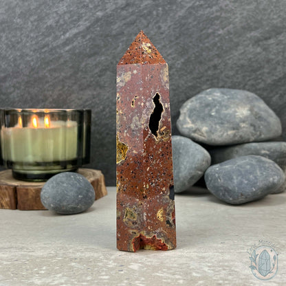 Polished Volcanic Red Fox Botryoidal Agate Tower