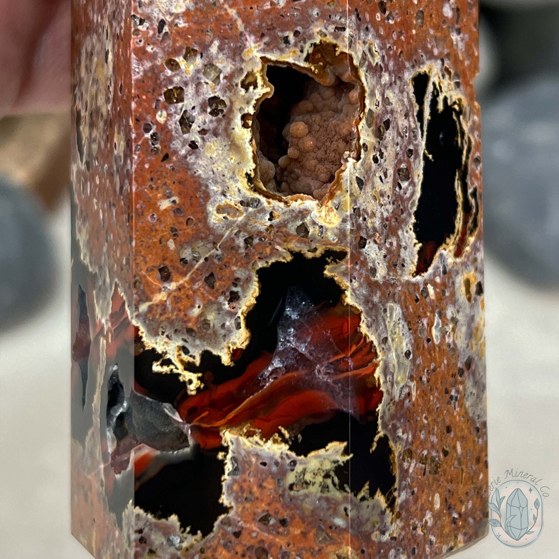 Polished Volcanic Red Fox Botryoidal Agate Tower