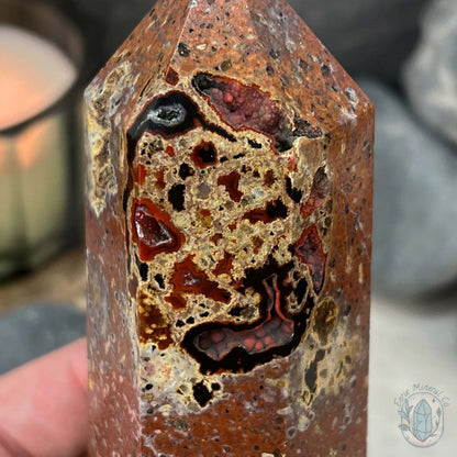Polished Volcanic Red Fox Botryoidal Agate Tower