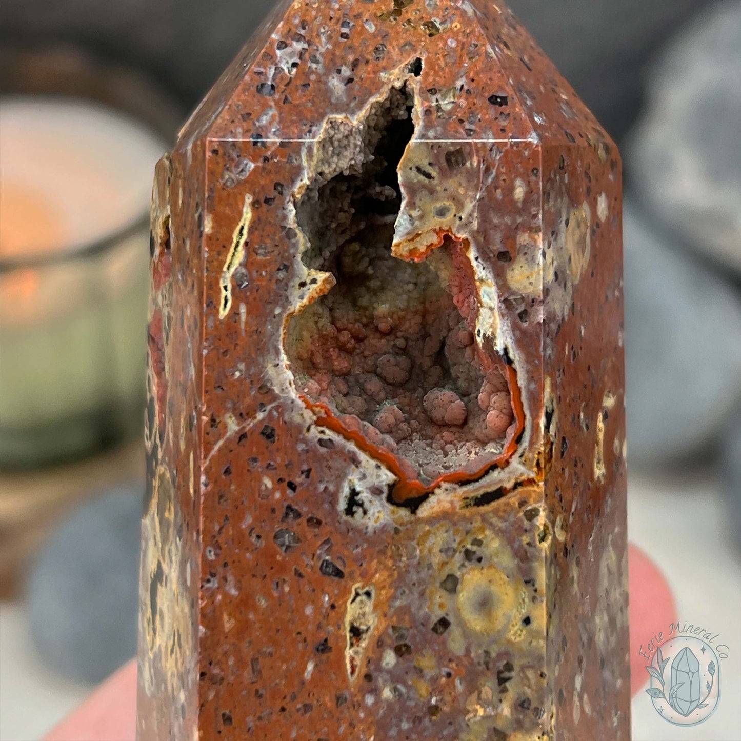 Polished Volcanic Red Fox Botryoidal Agate Tower