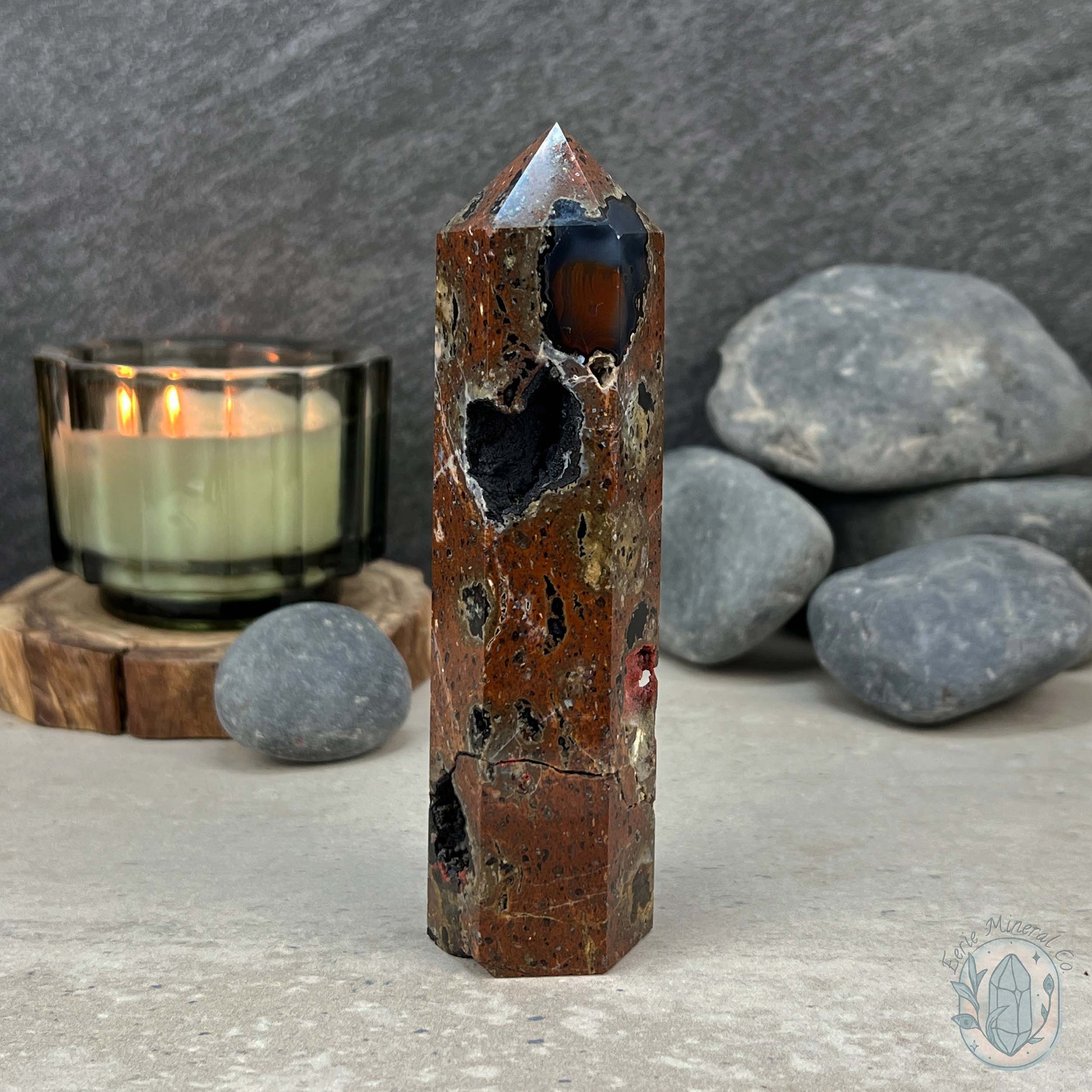 Polished Volcanic Red Fox Botryoidal Agate Tower