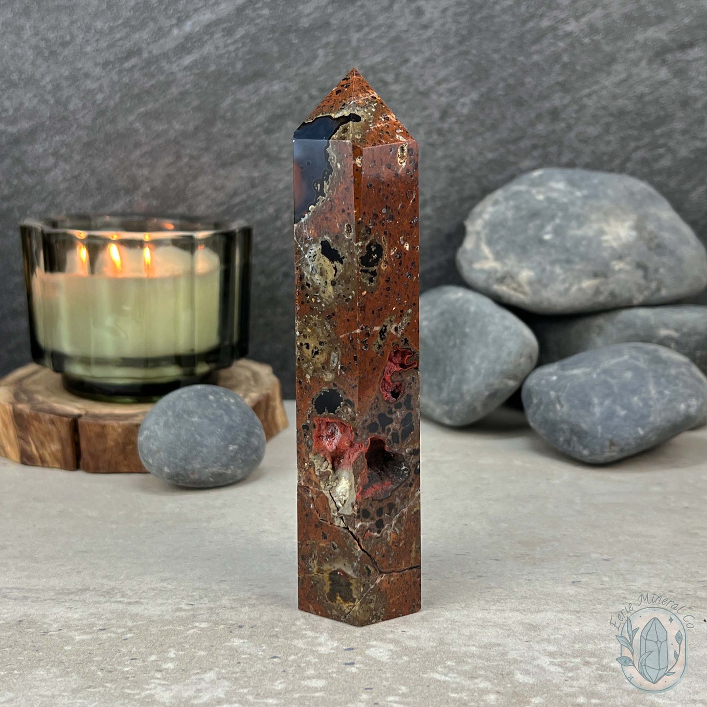 Polished Volcanic Red Fox Botryoidal Agate Tower