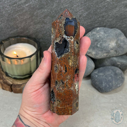 Polished Volcanic Red Fox Botryoidal Agate Tower