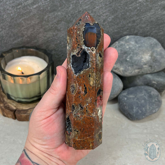 Polished Volcanic Red Fox Botryoidal Agate Tower
