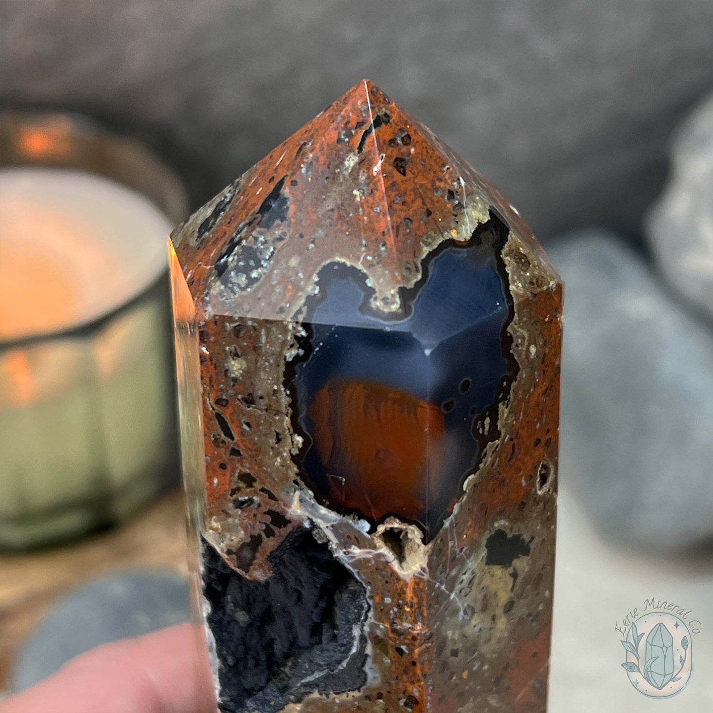 Polished Volcanic Red Fox Botryoidal Agate Tower