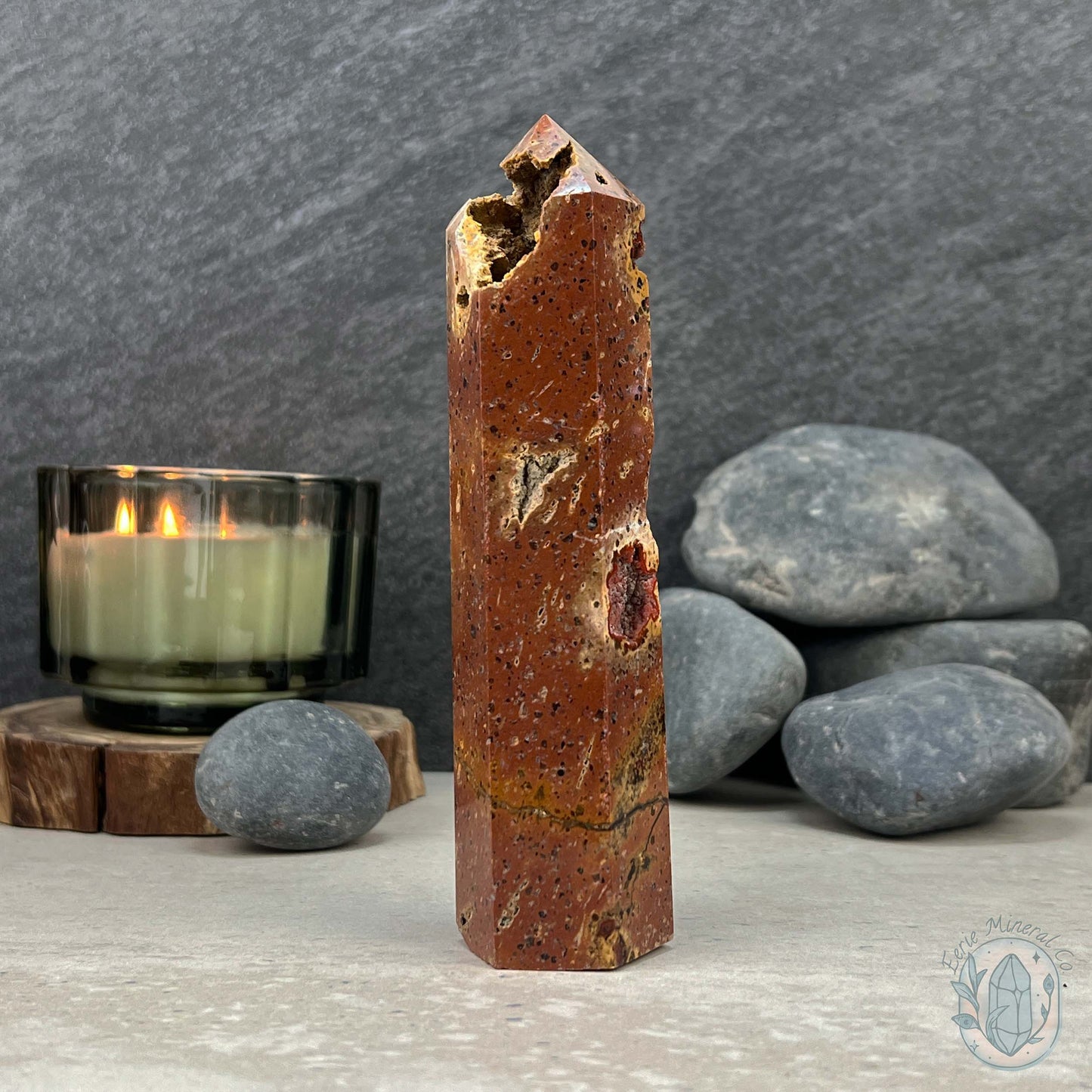 Polished Volcanic Red Fox Botryoidal Agate Tower