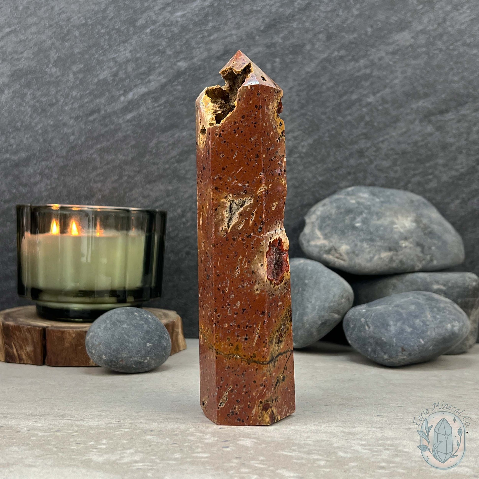 Polished Volcanic Red Fox Botryoidal Agate Tower