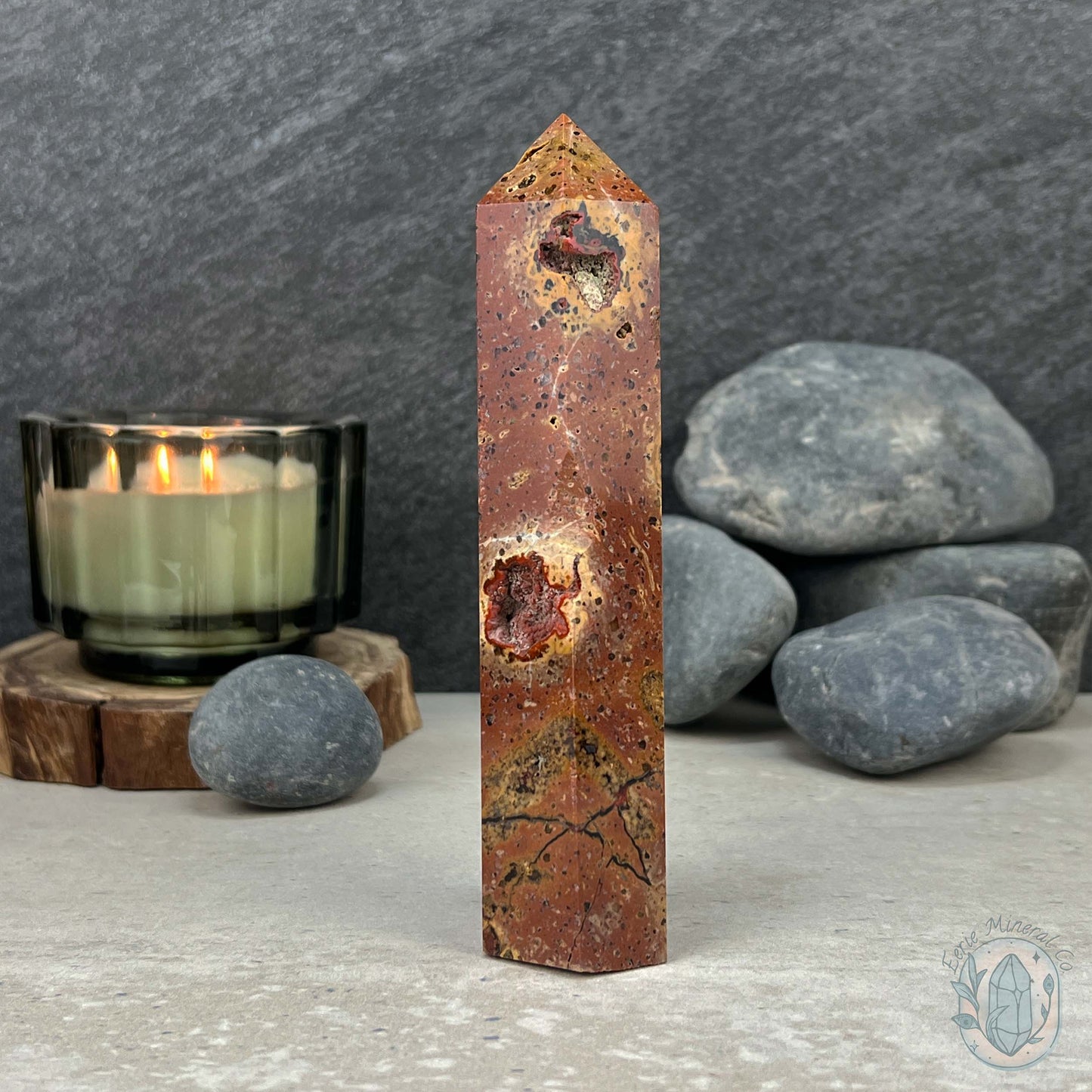 Polished Volcanic Red Fox Botryoidal Agate Tower