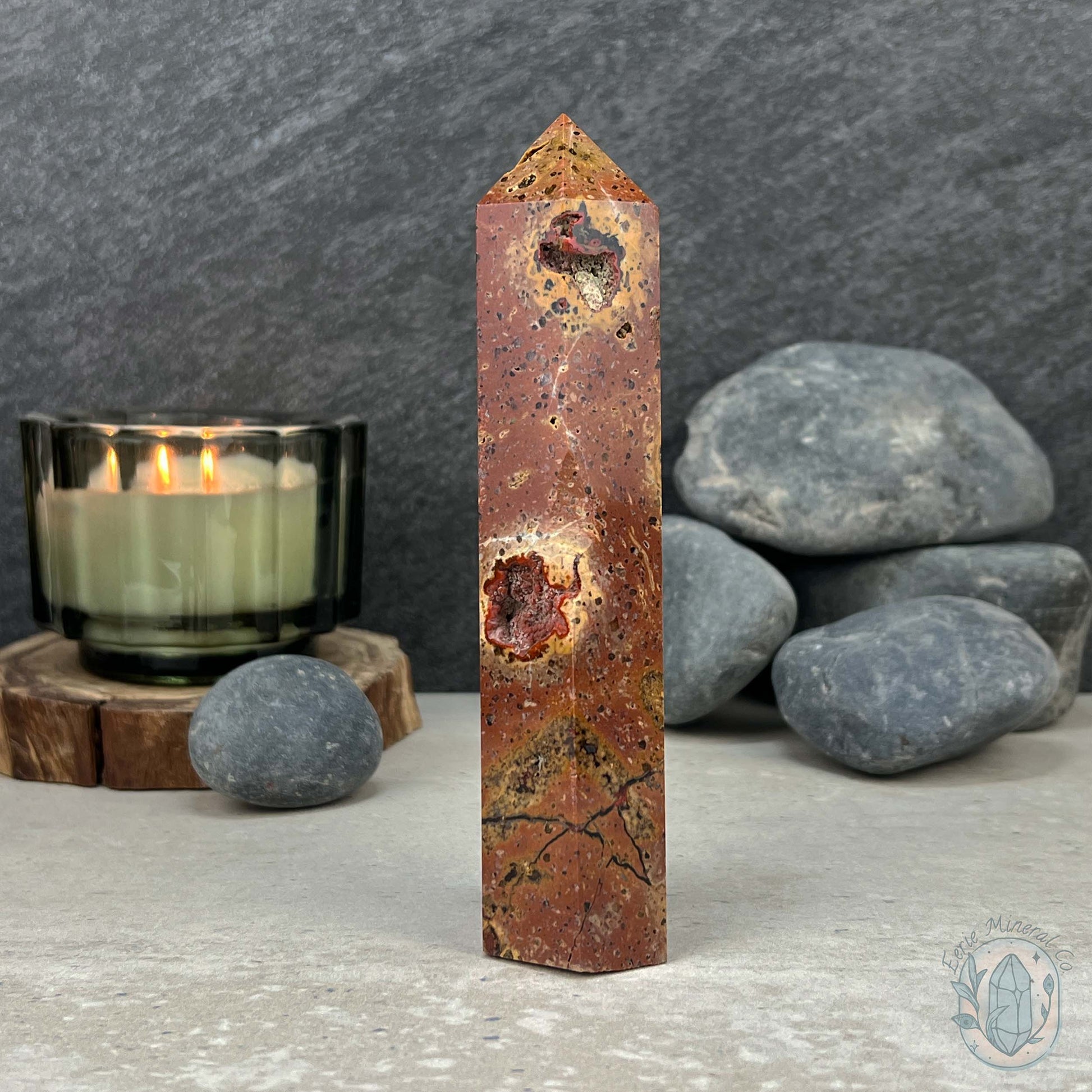 Polished Volcanic Red Fox Botryoidal Agate Tower