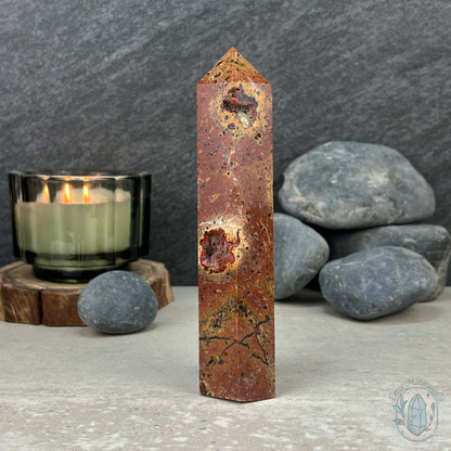 Polished Volcanic Red Fox Botryoidal Agate Tower