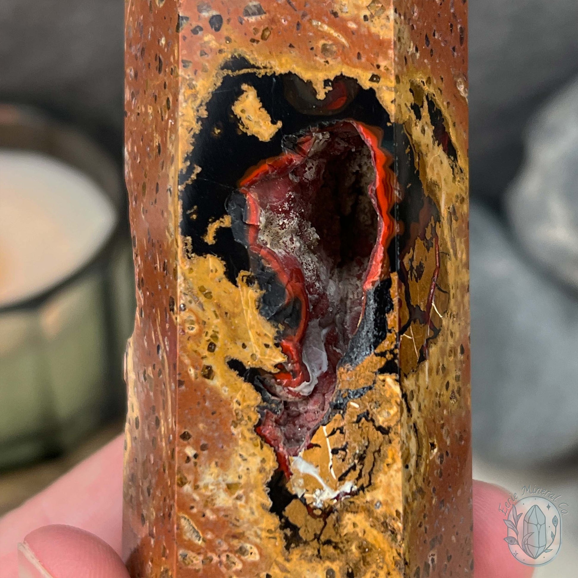 Polished Volcanic Red Fox Botryoidal Agate Tower