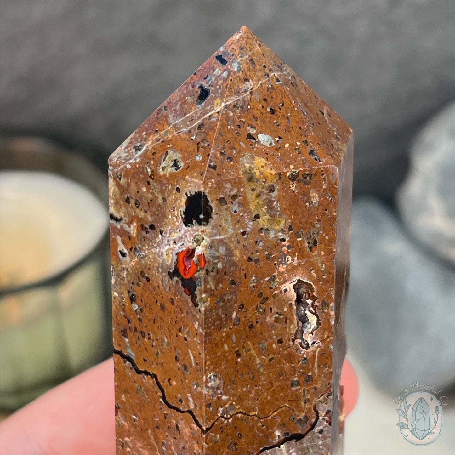 Polished Volcanic Red Fox Botryoidal Agate Tower