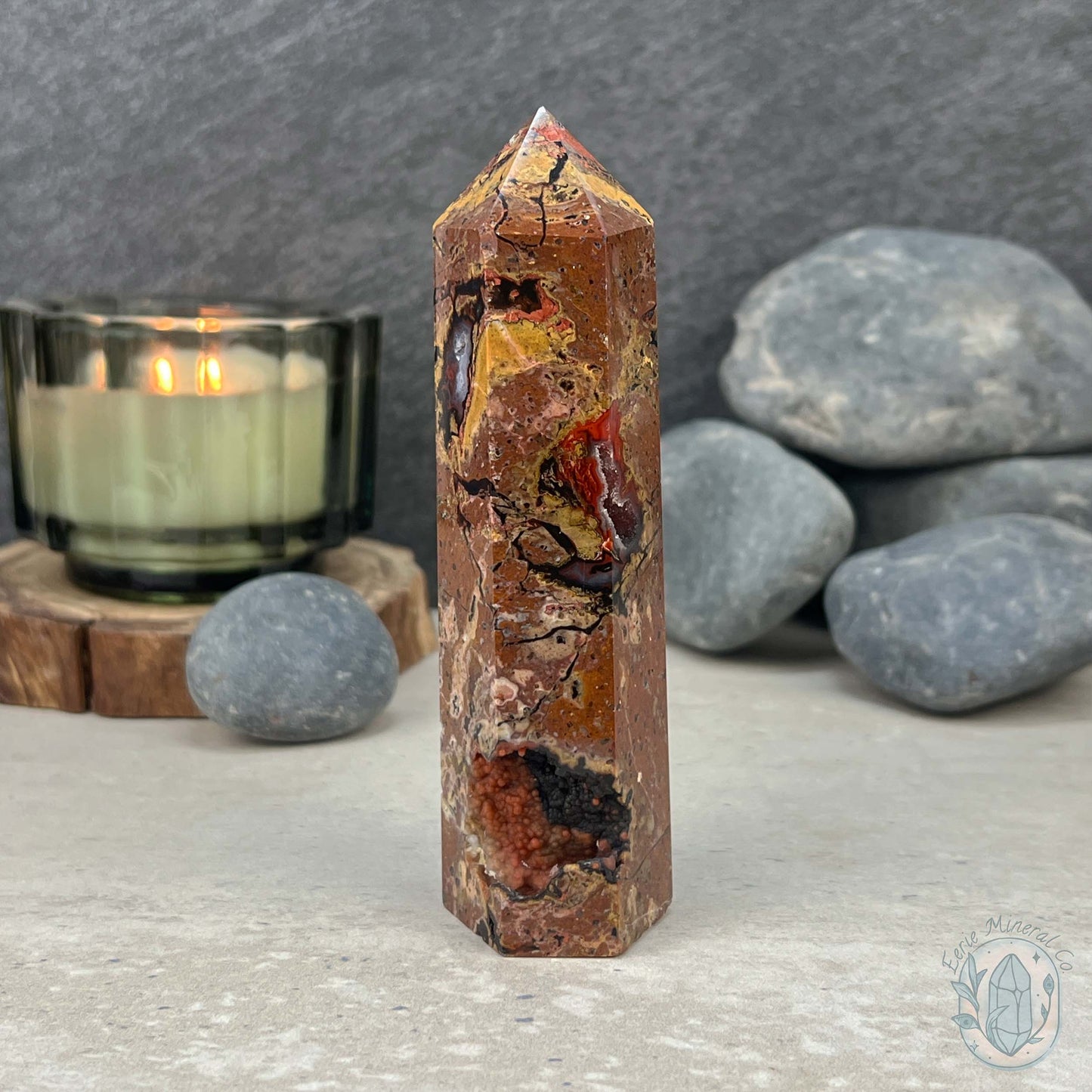Polished Volcanic Red Fox Botryoidal Agate Tower