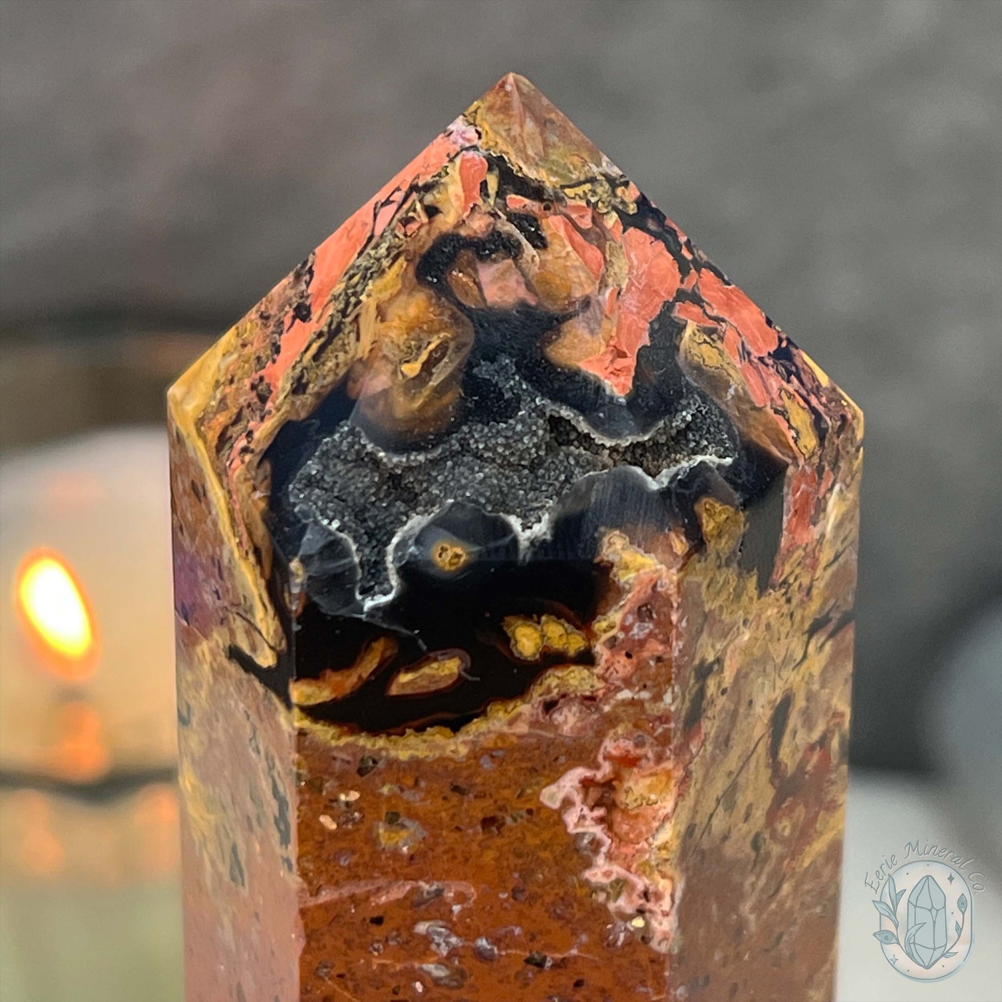 Polished Volcanic Red Fox Botryoidal Agate Tower