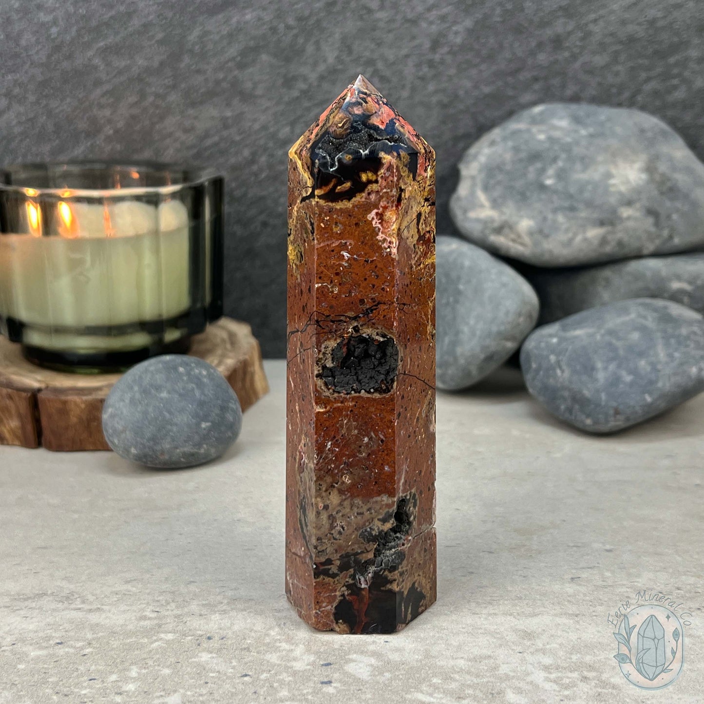 Polished Volcanic Red Fox Botryoidal Agate Tower