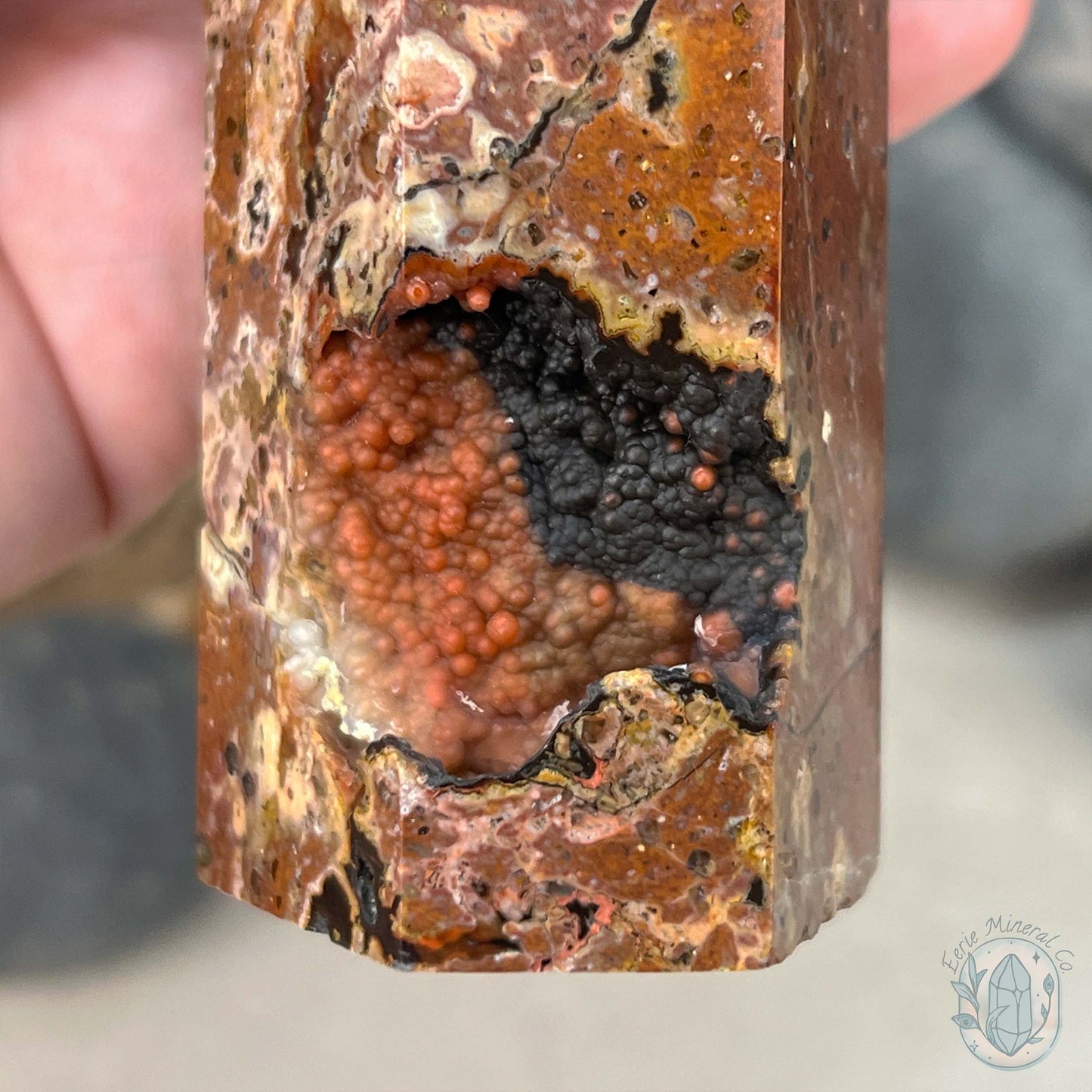 Polished Volcanic Red Fox Botryoidal Agate Tower