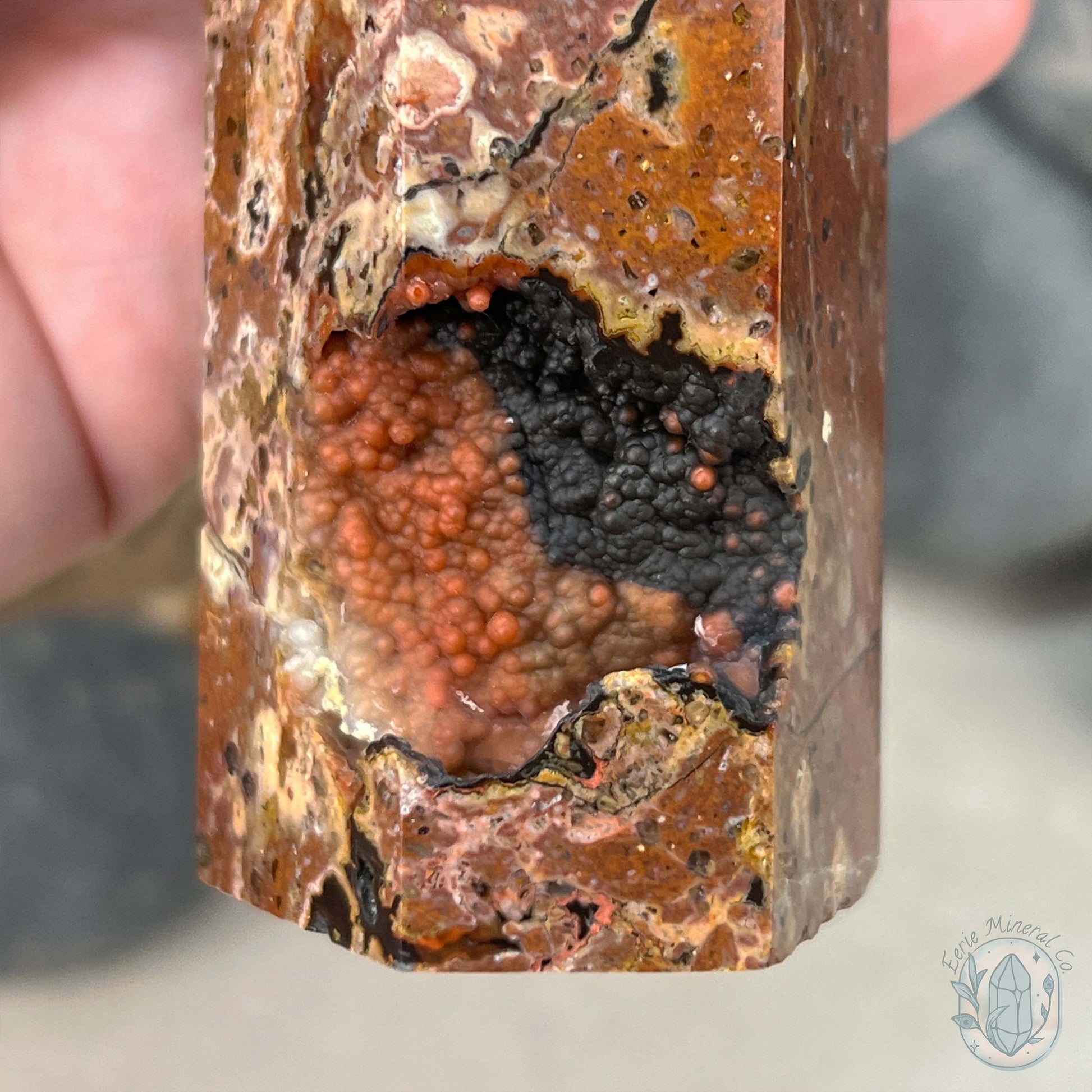 Polished Volcanic Red Fox Botryoidal Agate Tower