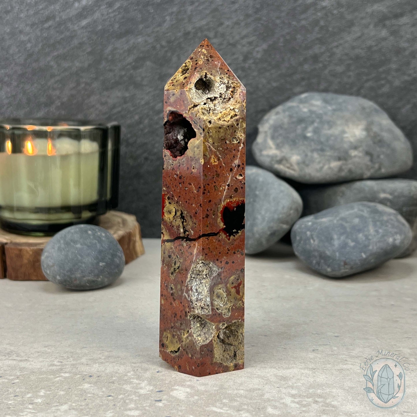 Polished Volcanic Red Fox Botryoidal Agate Tower