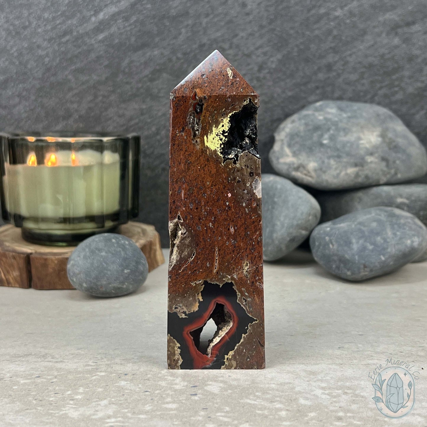Polished Volcanic Red Fox Botryoidal Agate Tower