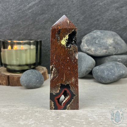 Polished Volcanic Red Fox Botryoidal Agate Tower