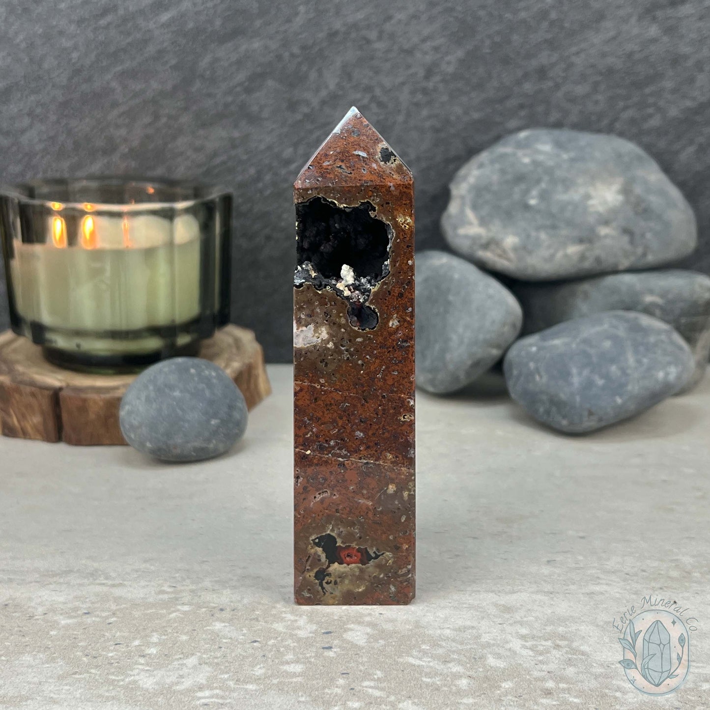 Polished Volcanic Red Fox Botryoidal Agate Tower