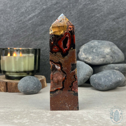 Polished Volcanic Red Fox Botryoidal Agate Tower