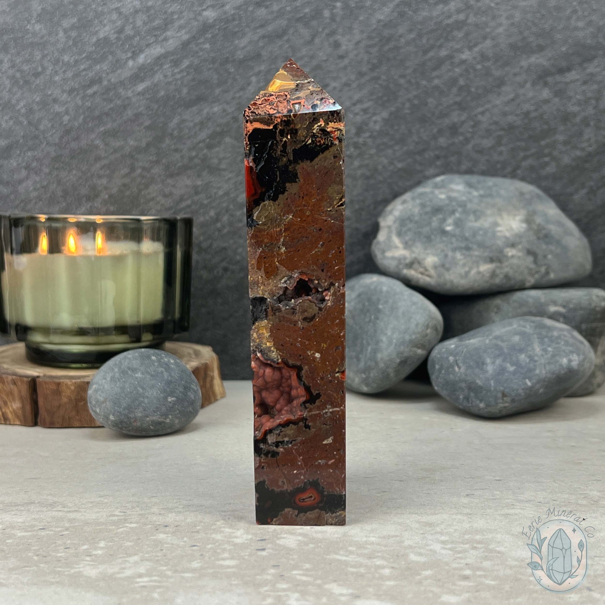 Polished Volcanic Red Fox Botryoidal Agate Tower