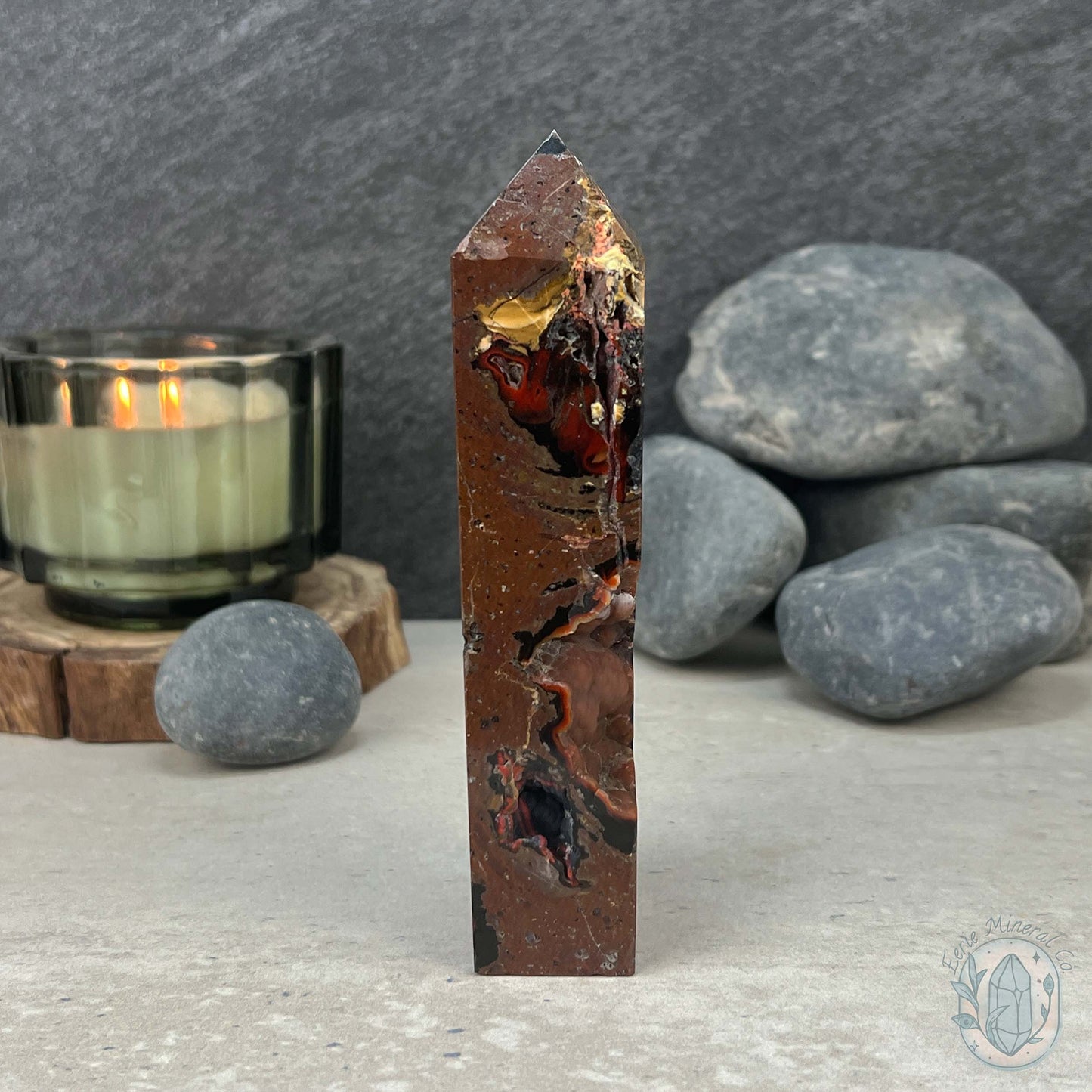Polished Volcanic Red Fox Botryoidal Agate Tower