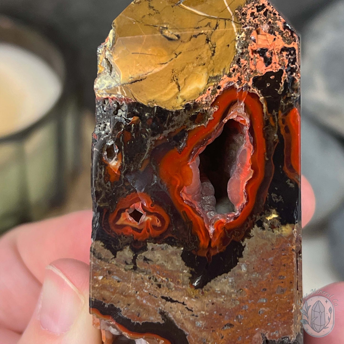 Polished Volcanic Red Fox Botryoidal Agate Tower