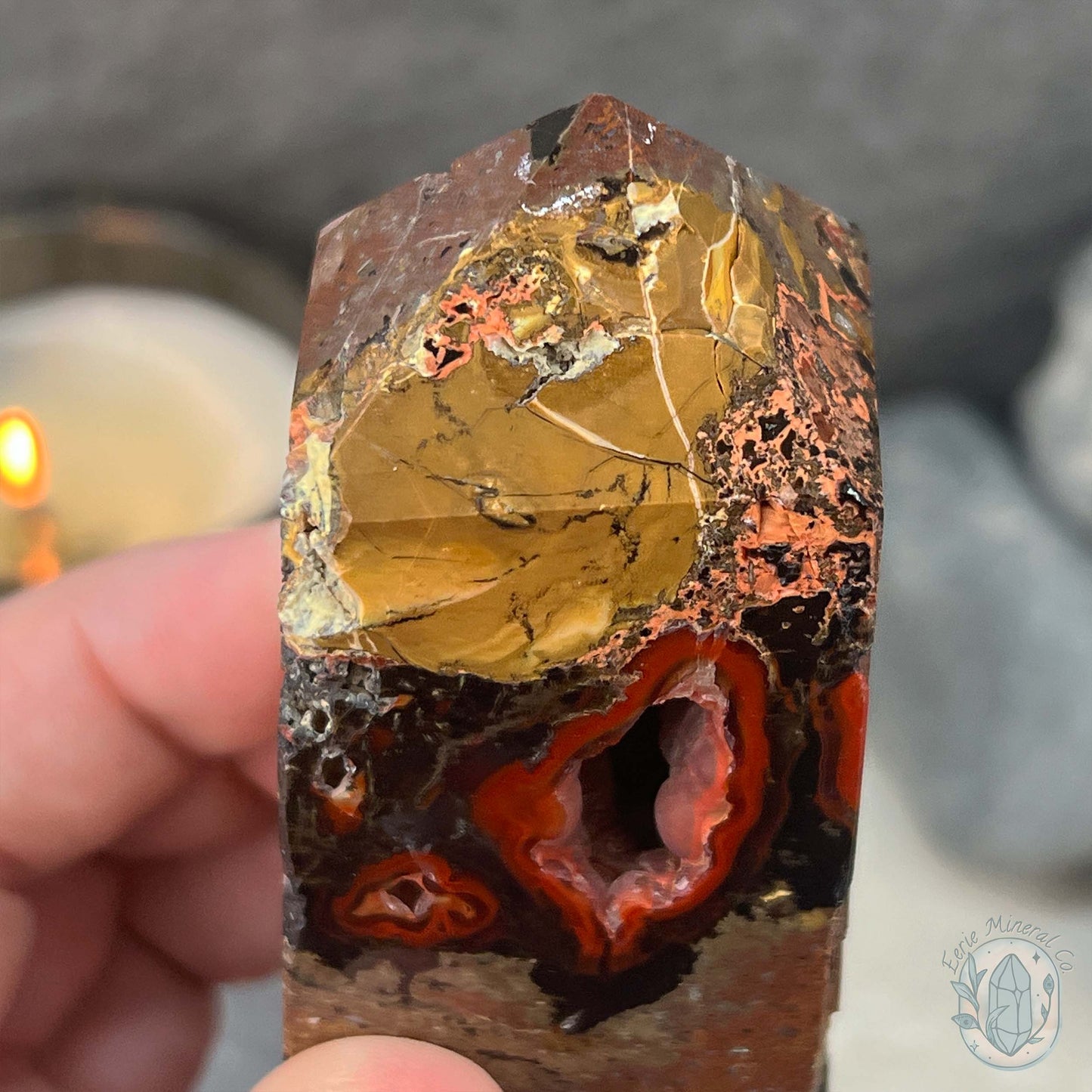 Polished Volcanic Red Fox Botryoidal Agate Tower