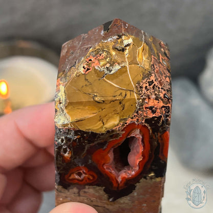 Polished Volcanic Red Fox Botryoidal Agate Tower