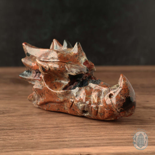 Red Fox Agate Dragon Skull Carving
