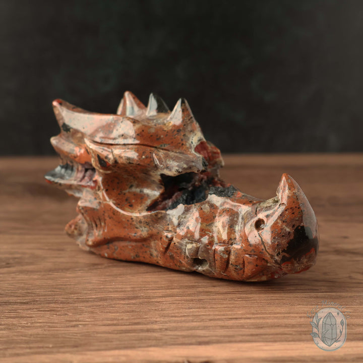 Red Fox Agate Dragon Skull Carving