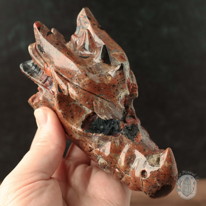 Red Fox Agate Dragon Skull Carving