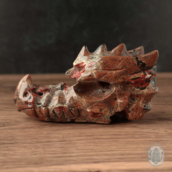 Red Fox Agate Dragon Skull Carving