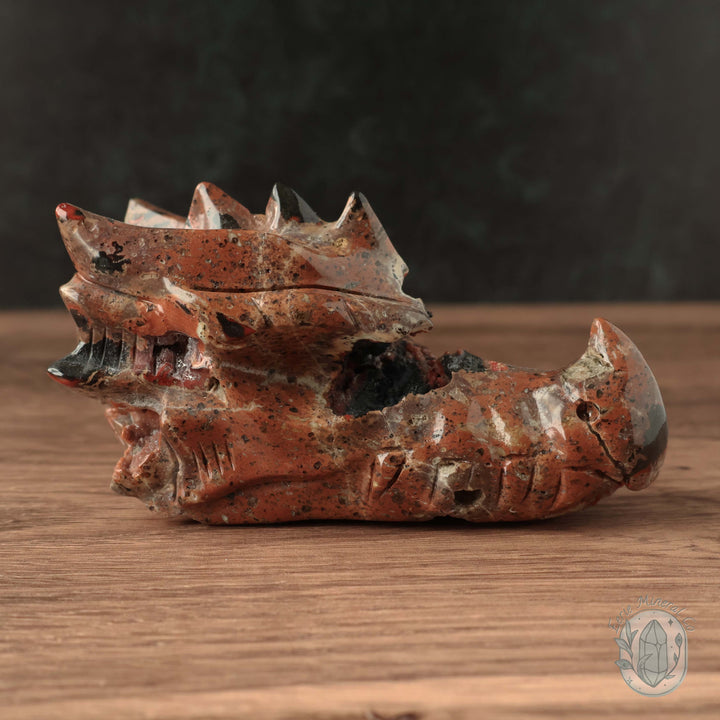 Red Fox Agate Dragon Skull Carving