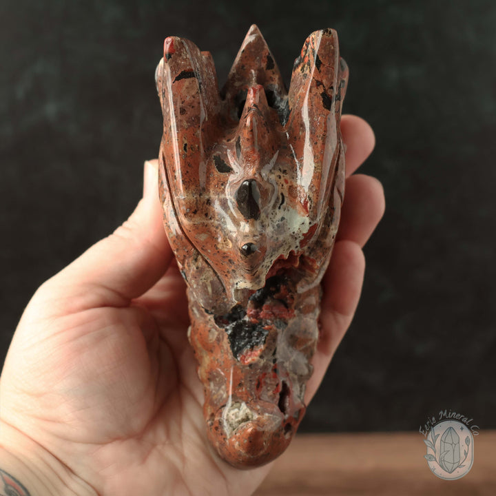 Red Fox Agate Dragon Skull Carving