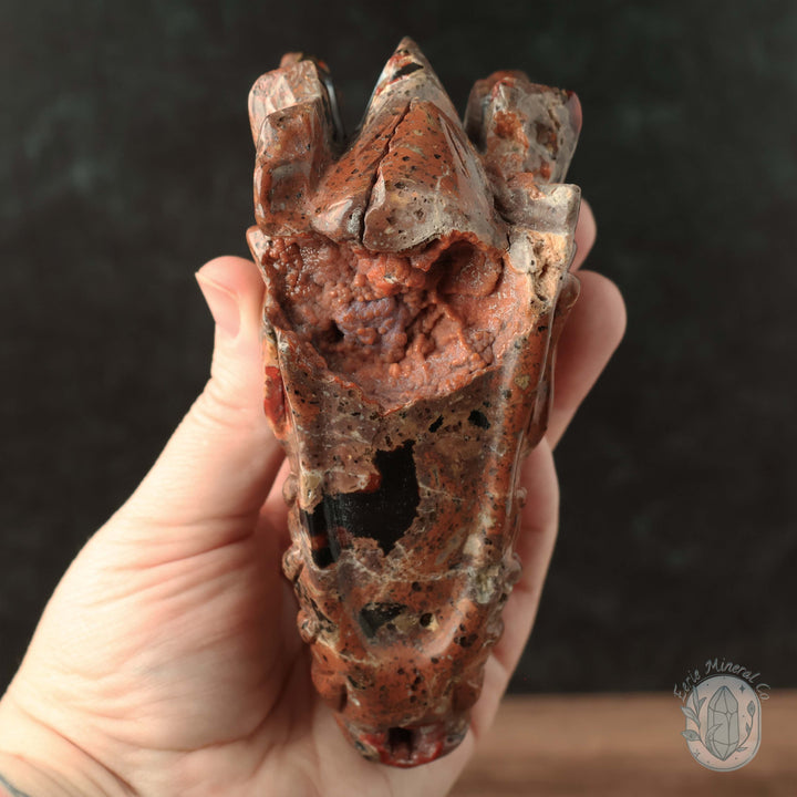 Red Fox Agate Dragon Skull Carving