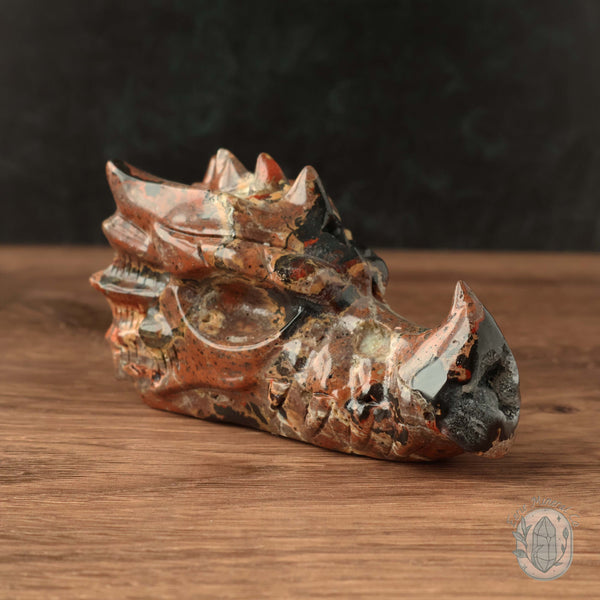 Red Fox Volcanic Agate Dragon Skull Carving