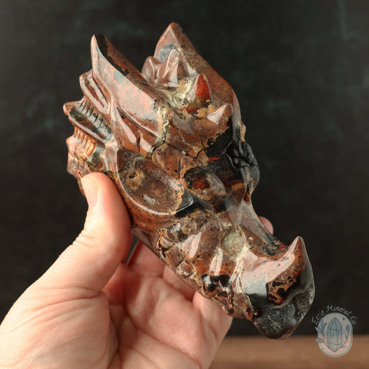 Red Fox Volcanic Agate Dragon Skull Carving