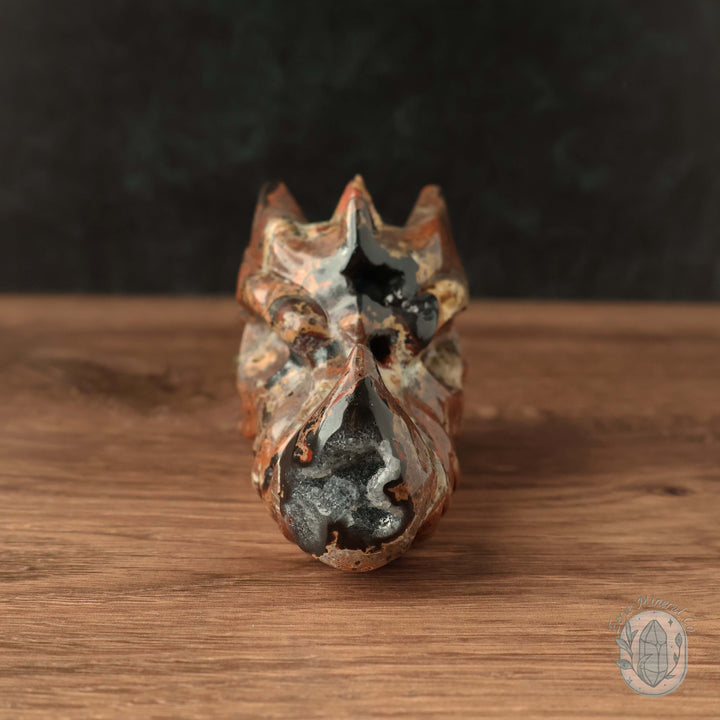 Red Fox Volcanic Agate Dragon Skull Carving