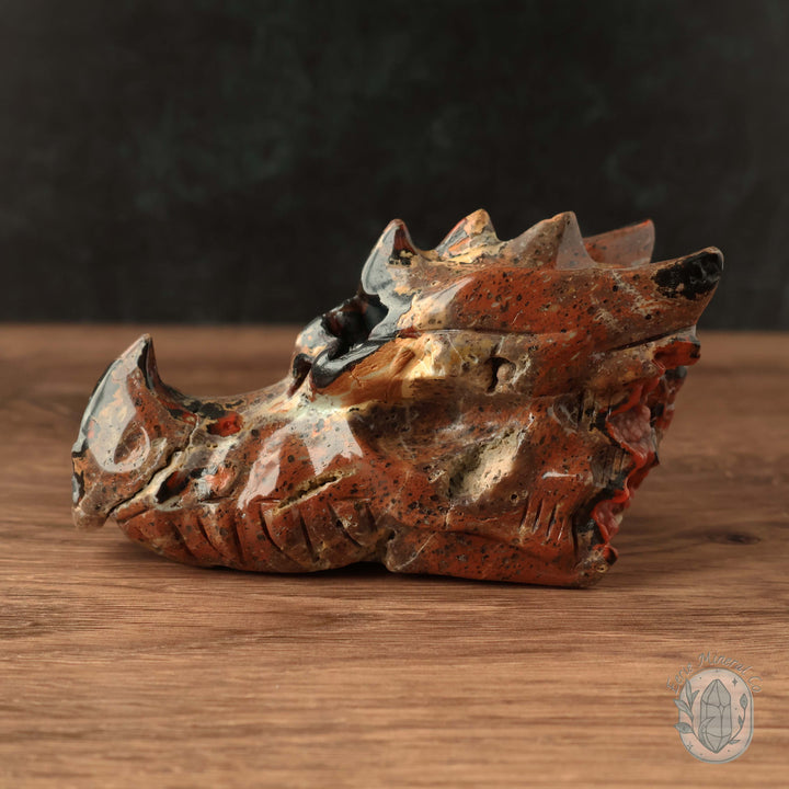 Red Fox Volcanic Agate Dragon Skull Carving